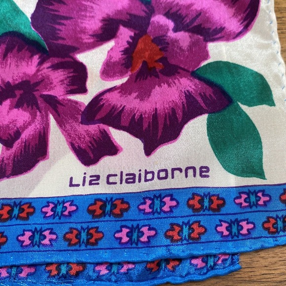 Vintage Liz Claiborne Silk Scarf Long Rectangle Gem Tones Floral Tropical Print - Picture 2 of 5